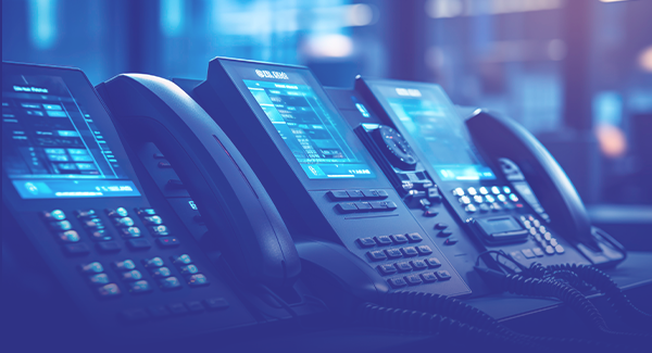 A line of blue phones